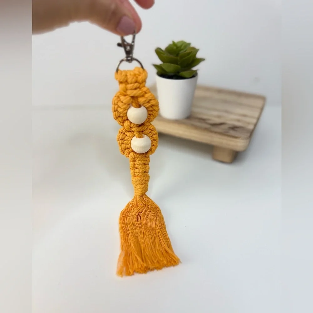 Macrame Floral with Wooden Bead Boho Keychain